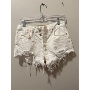 We The Free Free People White Distressed Denim Shorts Size 25